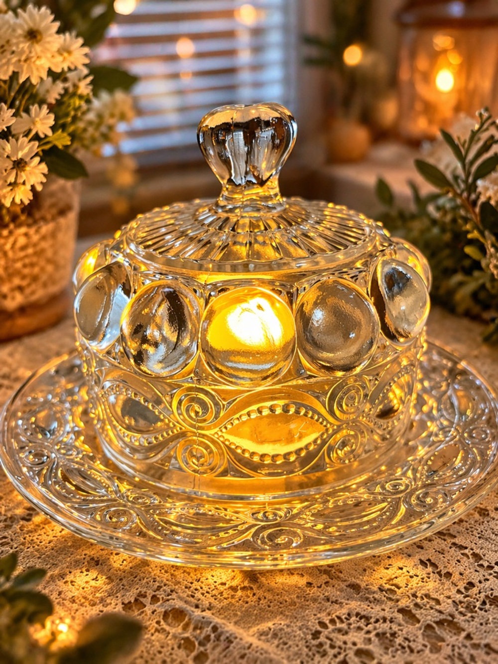 Mosser Eyewinker Glass Fairy Lamp Cottage Glow Butter Dish LED
